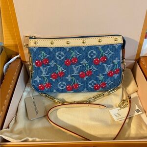 Louis Vuitton Denim Cherry Print Clutch